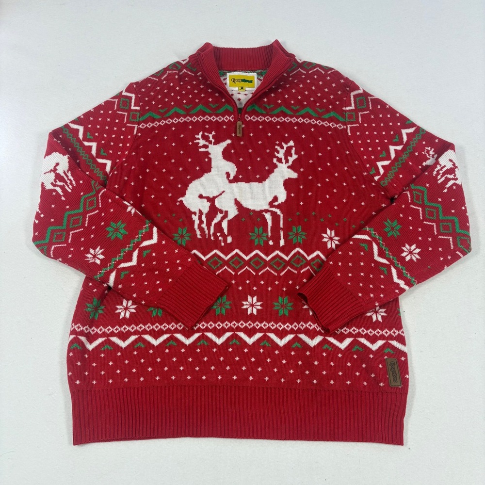 Tipsy Elves Sweater Men XXL Red Reindeer Humping Fair Isle Christmas Crude Funny - Picture 2 of 11
